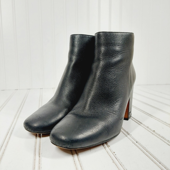 Michael Kors Black Leather Slip On Side Zip Block Heel Ankle Boots D856 - Picture 2 of 14